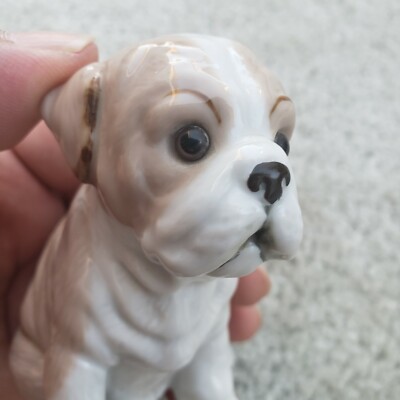 Boxer Boston Terrier Puppy Figurine Tan Brown White Lefton Sevilla