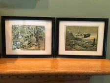 Vintage Lionel Barrymore Gold Foil Etched Framed Art (Set of 2)