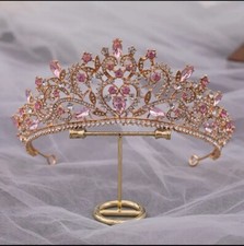 Baroque Vintage Rose Golden Heart Crystal Bridal Crowns Pageant Rhinestone...