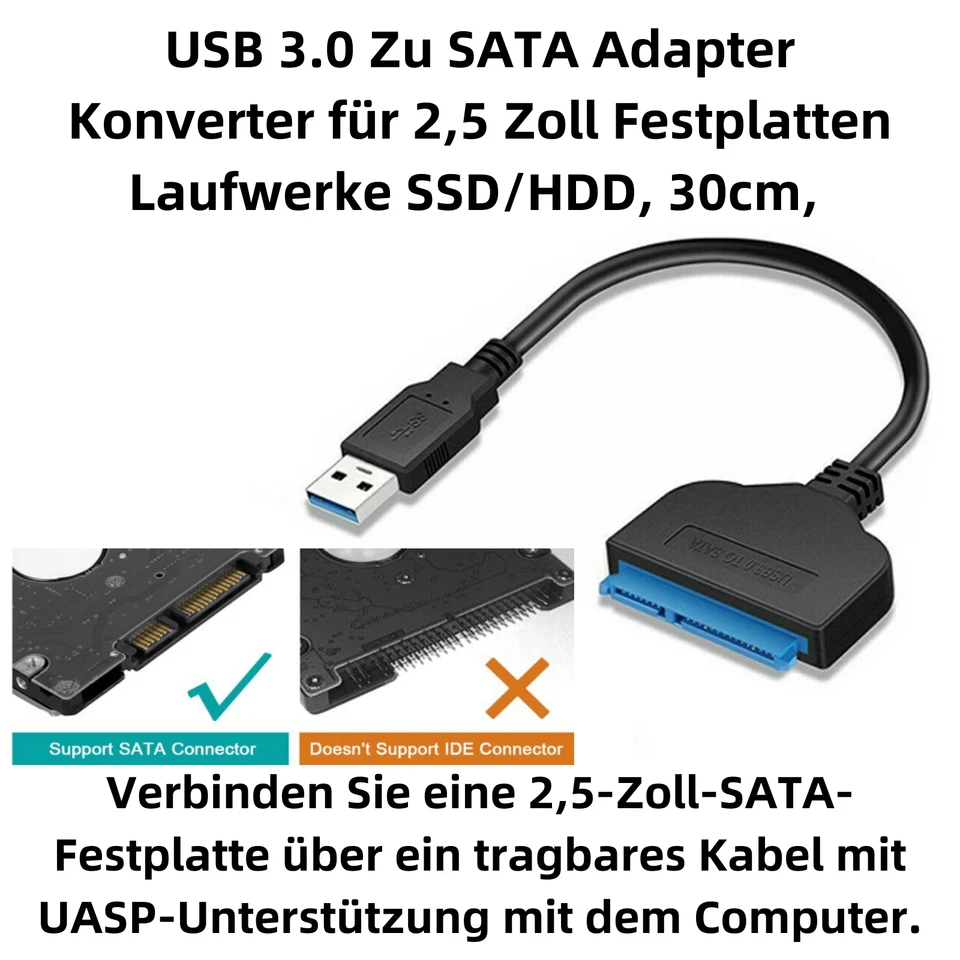 H09 USB 3.0 To SATA Cable USB SATA 7+15 Pin Converter For 2.5 Inch Hard Drive - Image 2 of 4