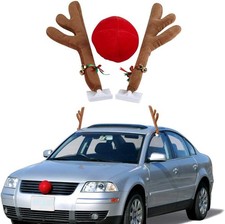 Christmas Car Reindeer Antlers and Nose Decorations Kit Vehicle Costume Plush Ru
