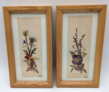 Handcrafted Pressed Flowers Pair in Oak Wood Frame Wall Hanging