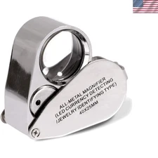 40X Jewelers Loupe Jewelry Loop Coin Magnifier Light Pocket LED Magnifying