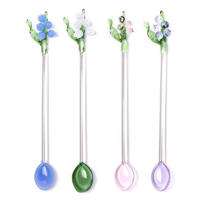Clear Petites Teaspoon Restaurant Utensils Salt Spoon Bells Orchids Flower Spoon