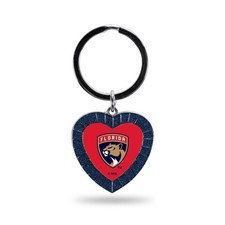Florida Panthers Metal Keychain, Rhinestone Heart Shape, Team Colors