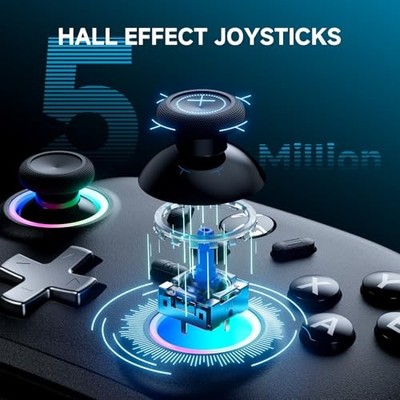 ECHTPOWER WIRELESS PC GAMING CONTROLLER, HALL-EFFECT -  BLACK/SILVER
