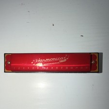 Red Diatonic Harmonica 16 Holes Lightweight High Polish Metal Plastic Body