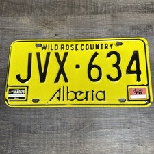 Vtg 1976 Canada Alberta Wild Rose Country License Plate Jvx-634 Yellow Nice