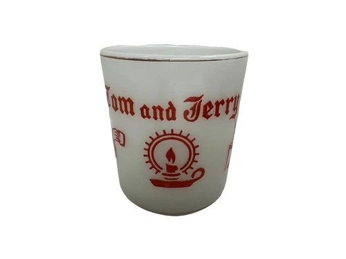 Hazel Atlas Mug Tom Jerry Milk Glass Cup Egg Nog Red White