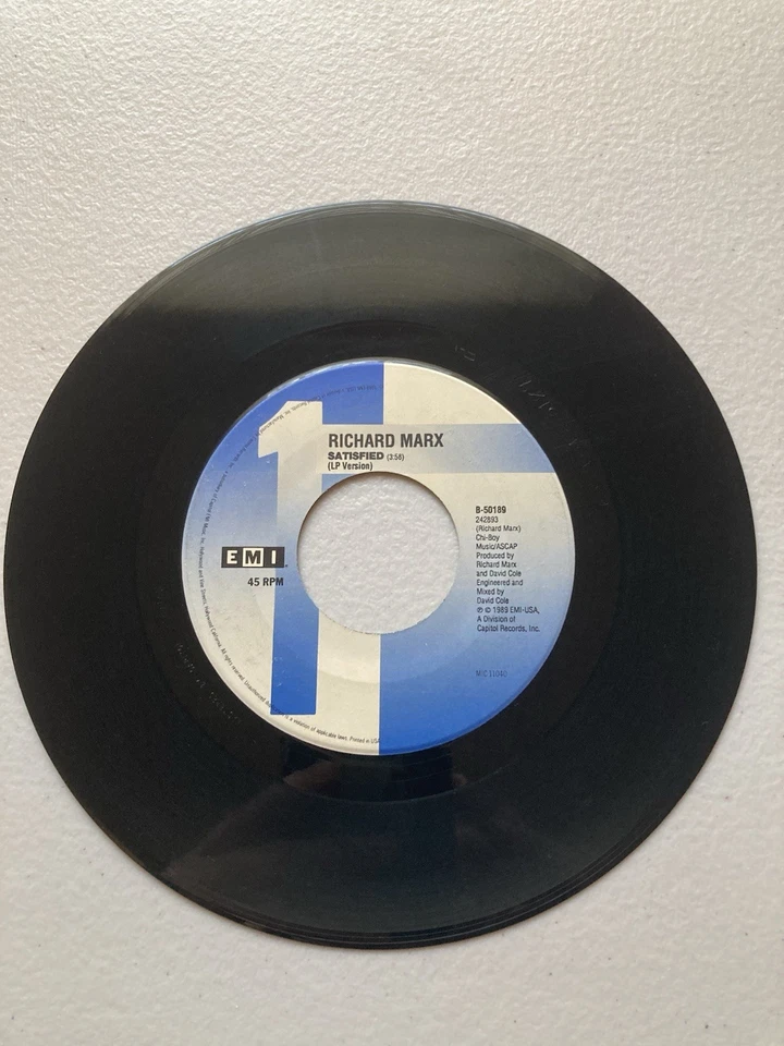 Richard Marx Satisfied 45 Record - Image 3 of 3