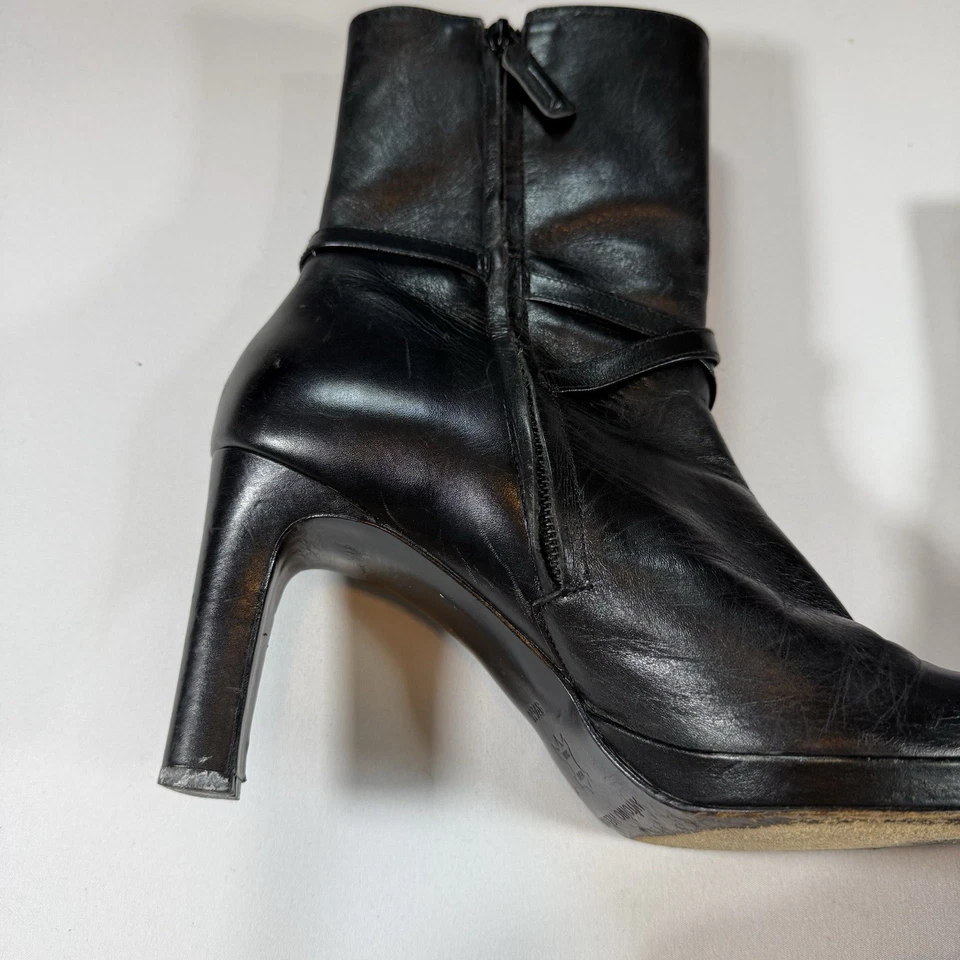 Antonio Melani Vtg Leather Buckle Mid Calf Round Toe Heel Boots Black Wms 8.5 - Image 4 of 4