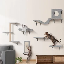 Wall Mounted Cat Shelves Tree with Jump Boards Hammock Sofa Grip Set of 6