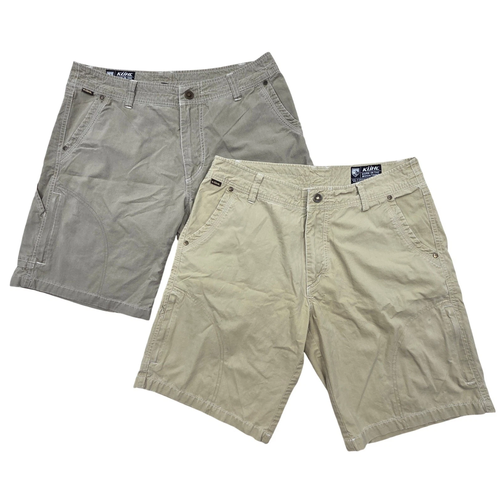 Lot of 2 Kuhl Ramblr Shorts Hiking Outdoor Trail Cotton Nylon Khaki Tan Mens 34