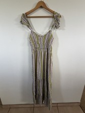 Max + Ash Dress Green Black Striped maxi summer Dress Sleeveless Womens LArge