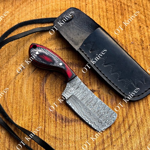 EDC Handmade Full Tang Damascus Steel Bull Cutter Western Cowboy Neck Knife
