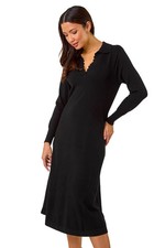 Roman Originals Scallop Detail Knitted Midi Dress Women UK Ladies Autumn Winter