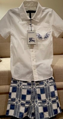 Burberry Boys  Jed  Blue Window Pane Shorts W/ Burberry  Owen  Shirt NWT Sz 8