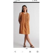 Quince Rust 100% Linen Shift Dress Button-Front Pleated Pockets Sleeveless M
