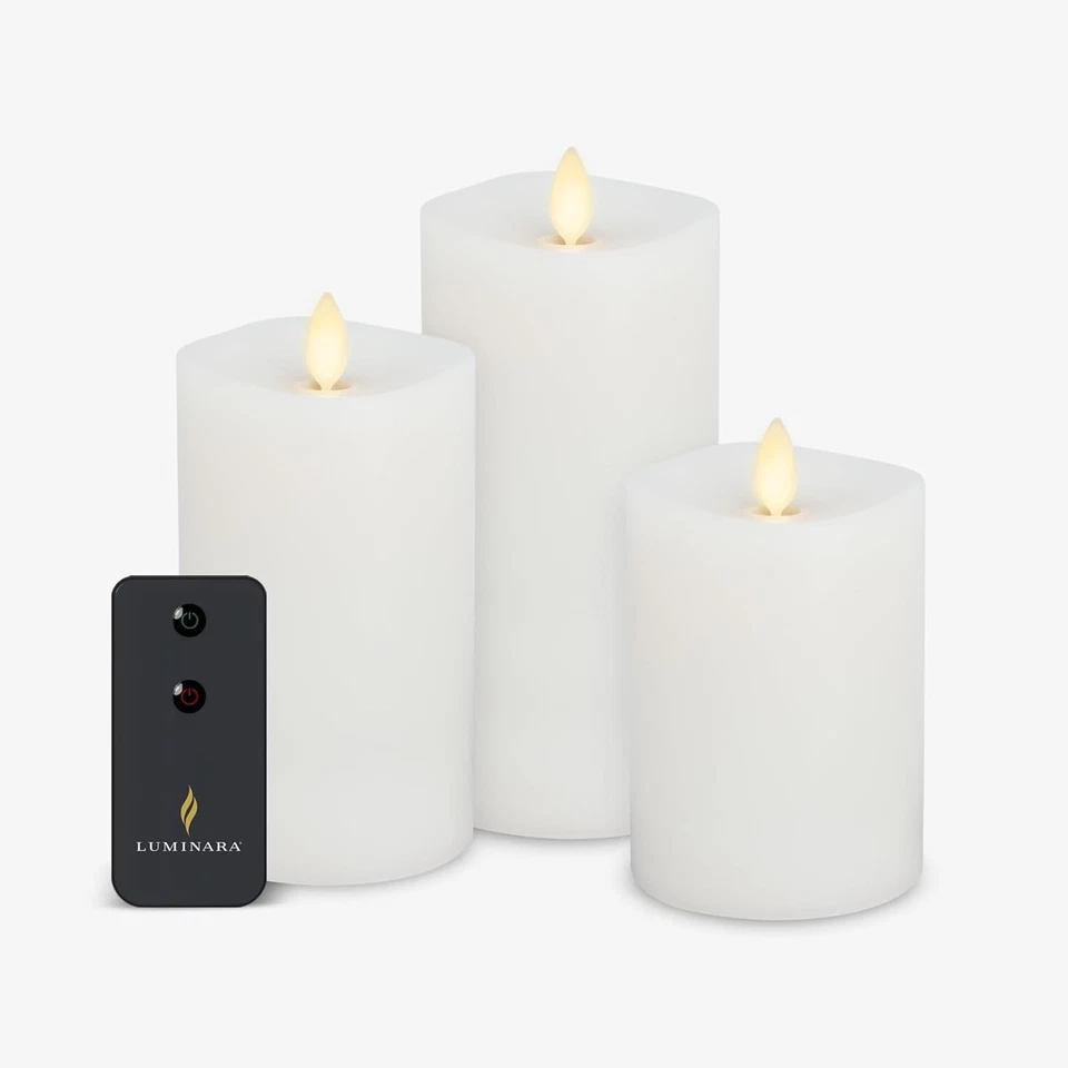 Juego de 3 velas LED realistas sin llama blancas, funcionan con pilas con control remoto C... Foto 2 de 4