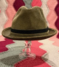 Vintage Stetson Fedora Hat Olive Green Corduroy Woven Rolled Brim 7 1/4
