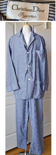 Vintage 90s Christian Dior Men's XL Striped Pajama Shirt Pants Pyjama PJ Set