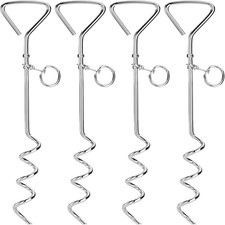 4 Pack 16" Dog Stake, Metal Spiral Anchor Tie-Out with Ring, Spiral Tie Out Stak