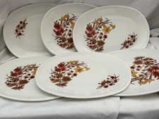 Vintage Pyrex  England Harvest Spray Floral 6 X Oblong Dinner Plates 9” X 12”