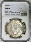 1882-S Morgan Silver Dollar, NGC MS-61, Lovely Rim Toning!