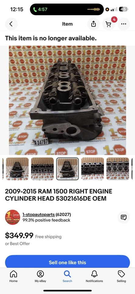 RAM 1500 2009-2015 CULATA MOTOR DERECHO 53021616DE OEM Foto 3 de 4