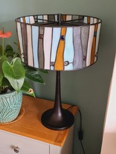 Tiffany Style Table Lamp Stained Gkass Shade Metal Base Retro Vintage Large 