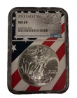 2015  $1 AMERICAN SILVER EAGLE NGC MS69 USA FLAG CORE HOLDER