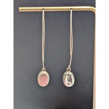 925 Sterling Silver Long Wire Bead Dangle Earrings