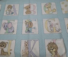 Precious Moments Alphabet Quilt Panel Fabric Blue Spectrix ABCs Letters