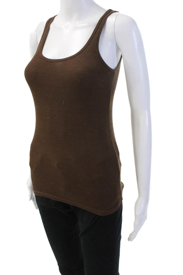 Regata Vince feminina básica marrom algodão sem mangas tamanho P - Imagem 2 de 4