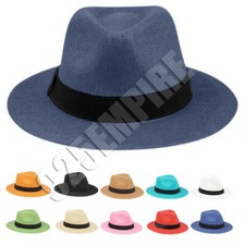 Women's Wide Brim Straw Fedora Hat Cuban Panama Big Summer Beach