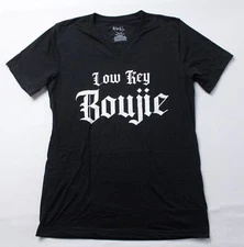 Boujie & Co. Boutique Women's S/S Low Key V-Neck Tee EJ2 Black Medium 
