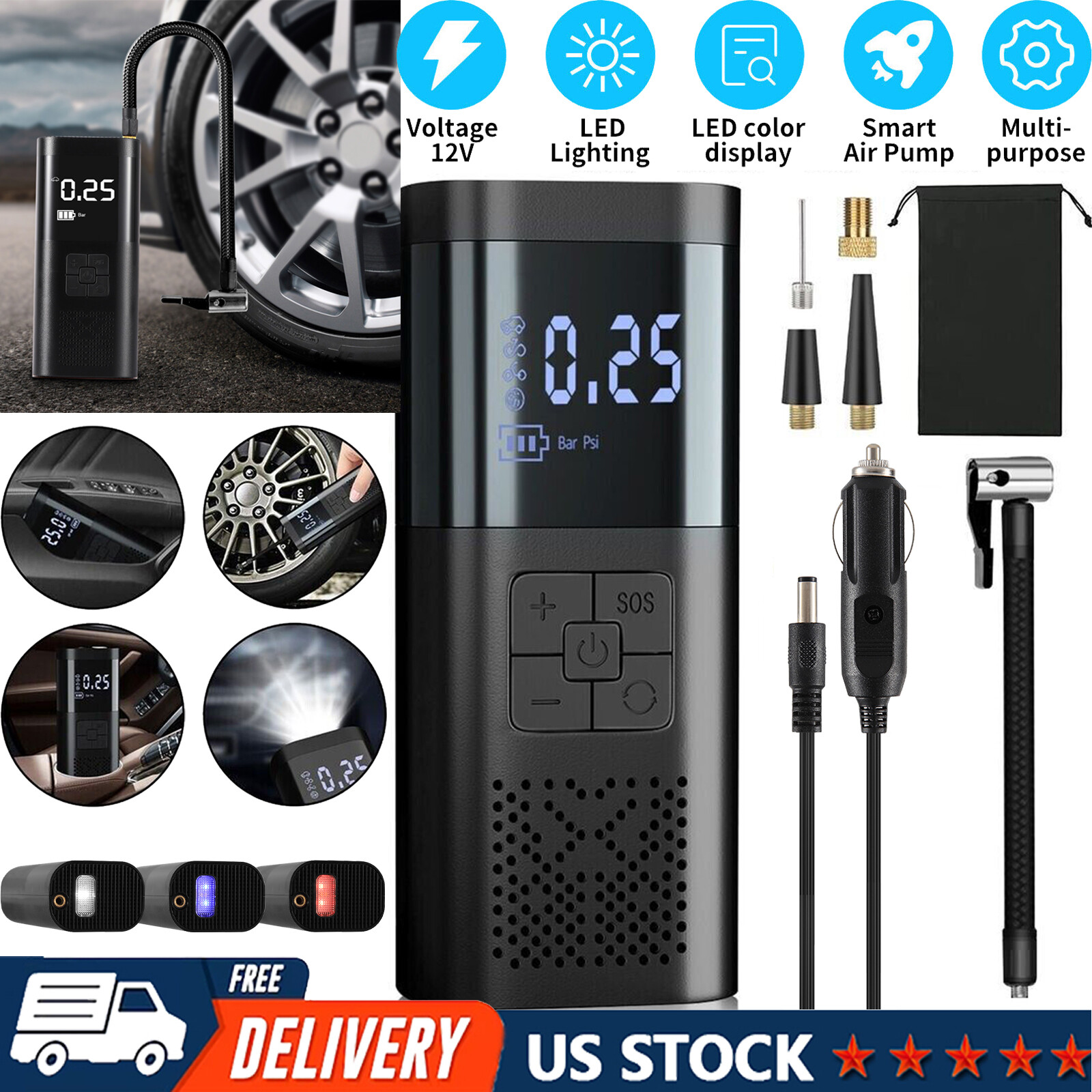 Portable 150 PSI Air Compressor Tire Inflator Fits Car Moto Bike Tires Air Pump