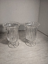 2 Beautiful Crystal Clear Glass Candle Holder Vases 7ins Tall, Contemporary Glas