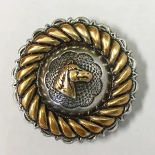 WESTERN HORSE TACK ANTIQUE ENGRAVED GOLD ROPE EDGE HORSE HEAD CONCHO SCREWBACK