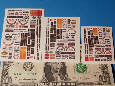 CLEAR STICKERS Cut & Peel Self Adhesive HO 1/64 NASCAR MOPAR DODGE CHARGER HEMI