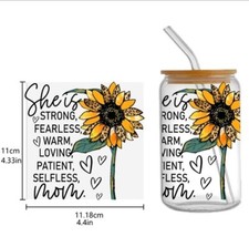 Best mom ever sunflower 1 Piece Cup Wrap, Transfer Stickers for Glass Uv DTF
