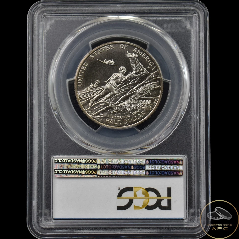 1991-95-P World War II 2 Commemorative Half Dollar PCGS MS70 - Image 2 of 2