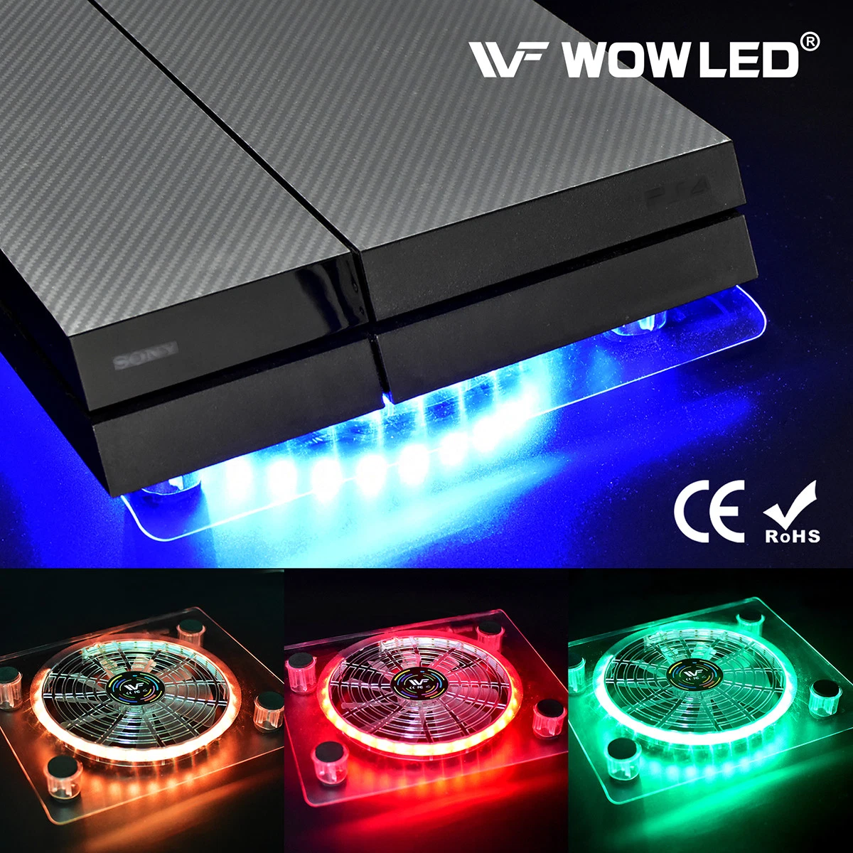 WOW - USB RGB LED Cooler Cooling Fan Pad Stand for PS4 Playstation