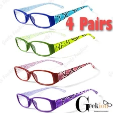 4 Pairs Spring Hinge Womens Fashion Power Clear Retro Reading Reader Glasses 1-3