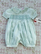 NWT Petit Ami Pastel Aqua/Robin Egg Blue 3 Mnths Smocked Bubble Romper Baby Girl