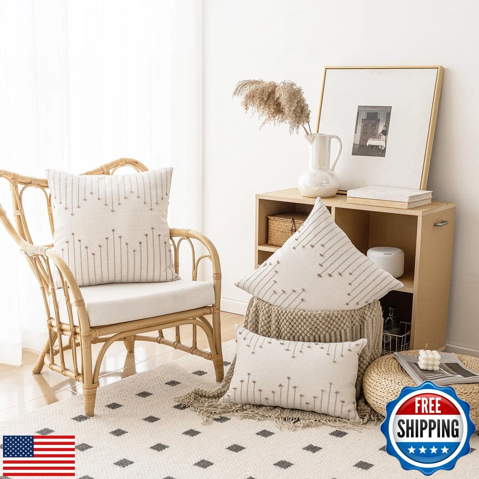 Набор из 2 нейтральных декоративных текстурированных наволочек LILEPOY Boho 12x20 C - Изображение 4 из 4