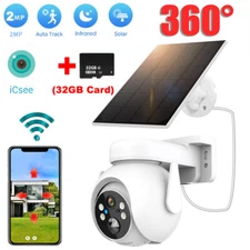 2K Solar Battery Powered Wireless WiFi Outdoor PTZ Home Security Camera System