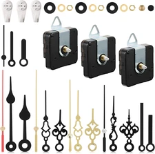 3 Quartz Clock Mechanisms with 6 Sets of Hands, Battery Operated DIY Repair Kit