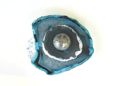 Turquoise Teal Agate Tealight Holder - Agate Lid Topped with Pyrite Sphere