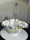Fenton Hand Painted Butterflies On Silver Crest 1970’s Basket- FREE Shipping
